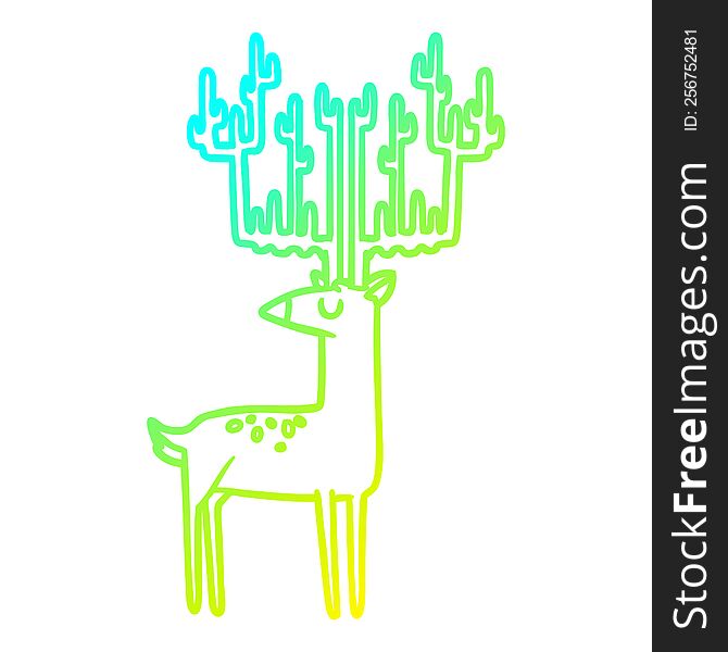 cold gradient line drawing cartoon stag with huge antlers