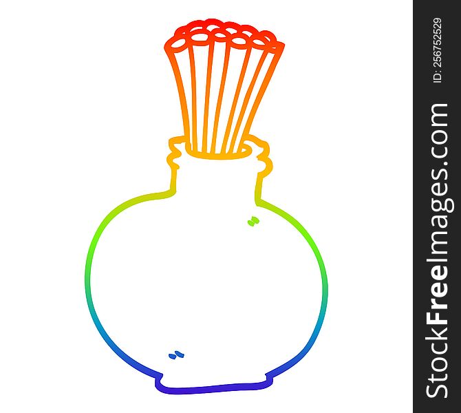 Rainbow Gradient Line Drawing Cartoon Reeds In Vase