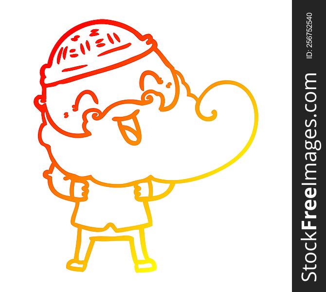 Warm Gradient Line Drawing Happy Man With Beard And Winter Hat
