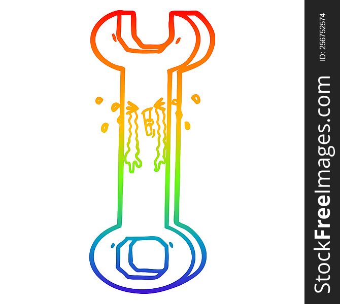 rainbow gradient line drawing of a cartoon spanner