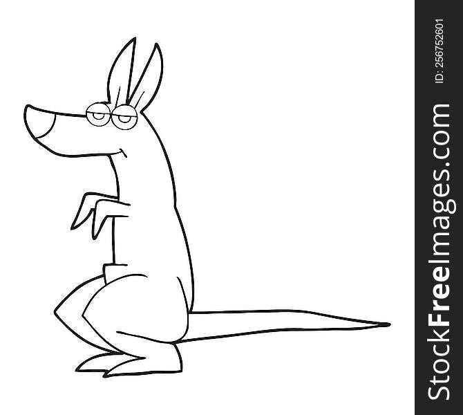 freehand drawn black and white cartoon kangaroo