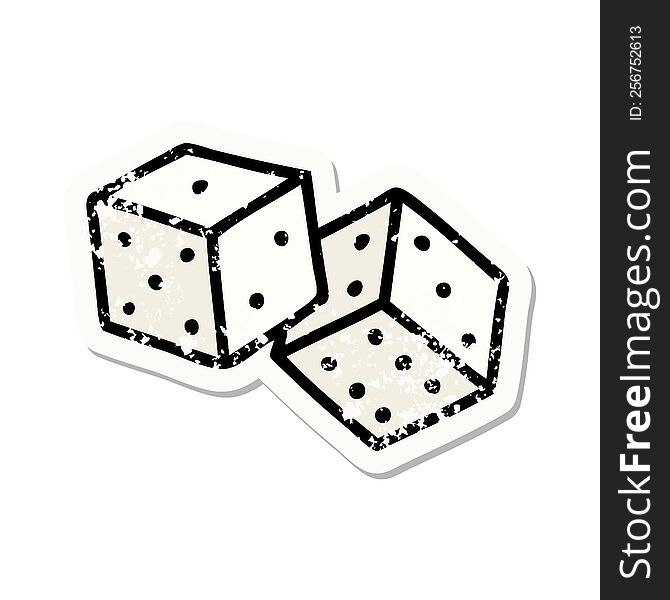 distressed sticker tattoo in traditional style of lucky dice. distressed sticker tattoo in traditional style of lucky dice