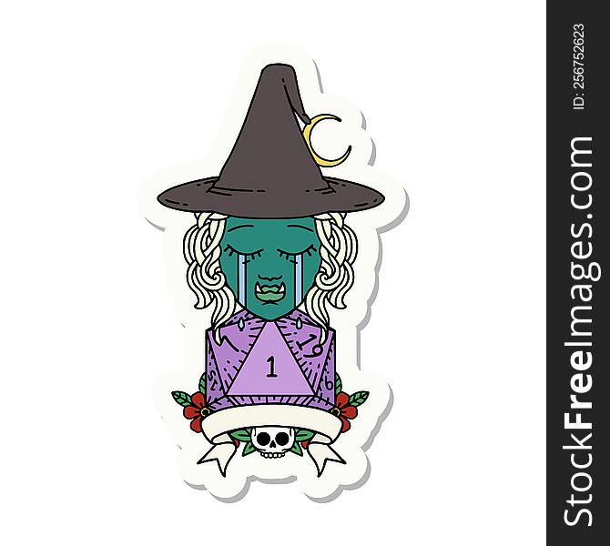 Crying Half Orc Witch Character With Natural One Roll Sticker