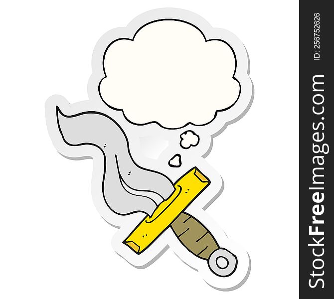 Cartoon Dagger And Thought Bubble As A Printed Sticker