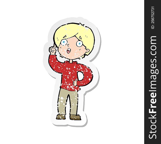 Retro Distressed Sticker Of A Cartoon Boy With Idea