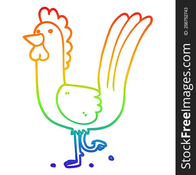 rainbow gradient line drawing of a cartoon rooster