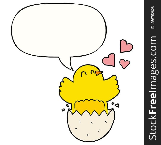 cute hatching chick cartoon with speech bubble
