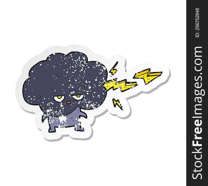 Retro Distressed Sticker Of A Cartoon Raincloud Character Shooting Lightning