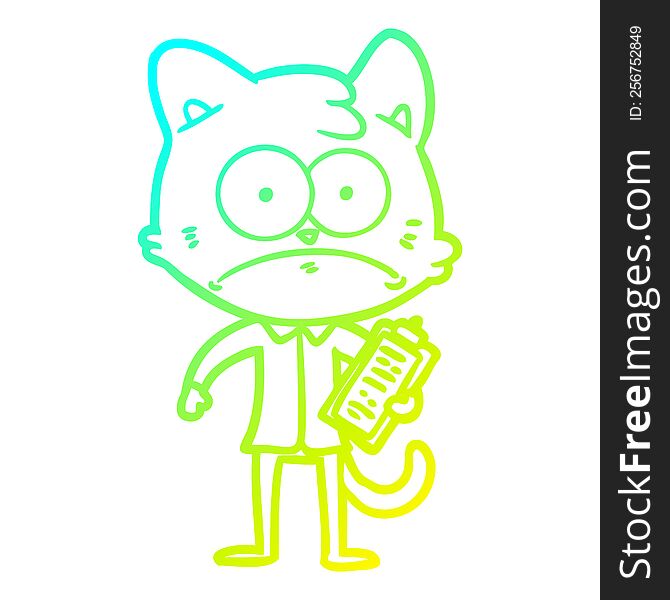 Cold Gradient Line Drawing Cartoon Cat With Clipboard