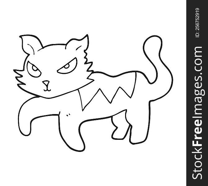 freehand drawn black and white cartoon cat