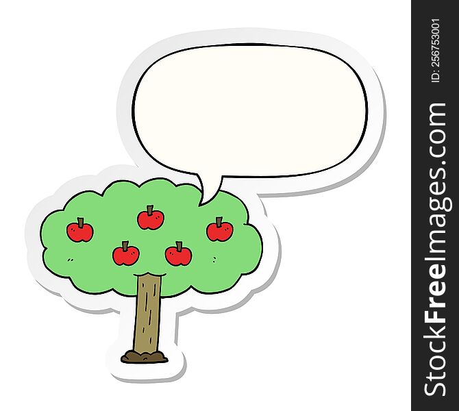 cartoon apple tree with speech bubble sticker