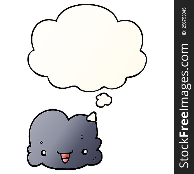 Cartoon Tiny Happy Cloud And Thought Bubble In Smooth Gradient Style