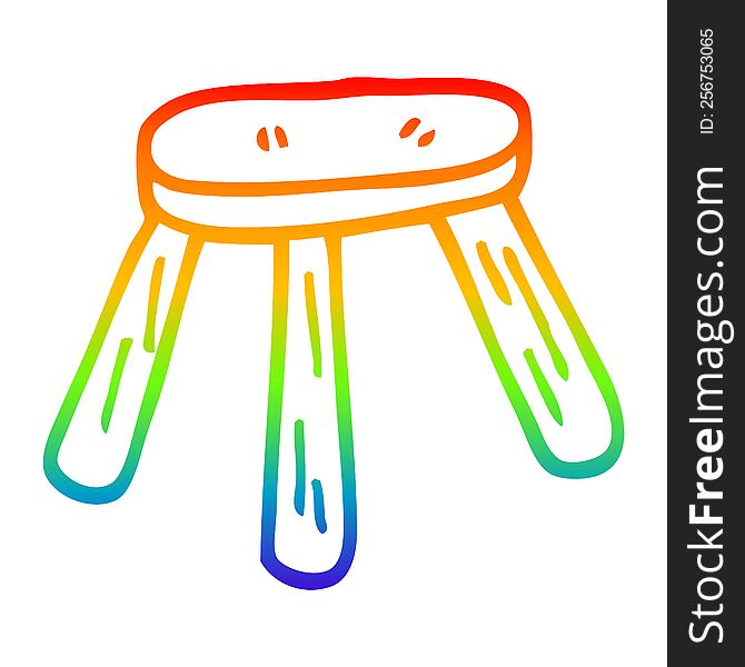 rainbow gradient line drawing of a cartoon wooden stool