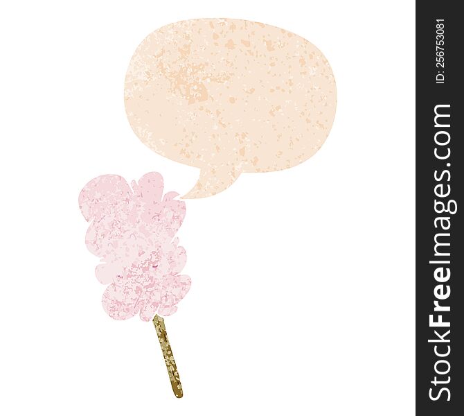 Cartoon Candy Floss And Speech Bubble In Retro Textured Style
