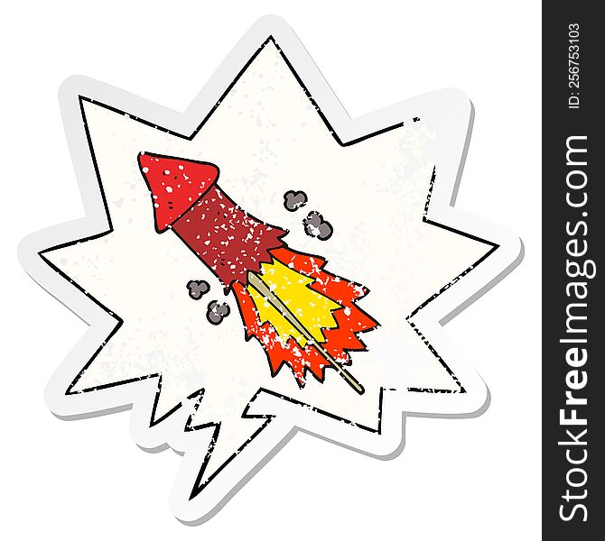 Cartoon Firework And Speech Bubble Distressed Sticker