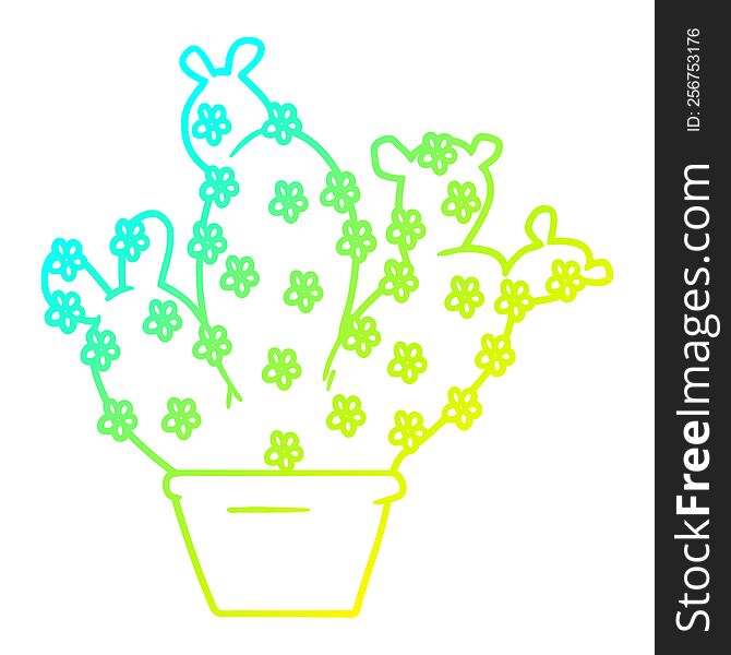 Cold Gradient Line Drawing Cartoon Potted Cactus