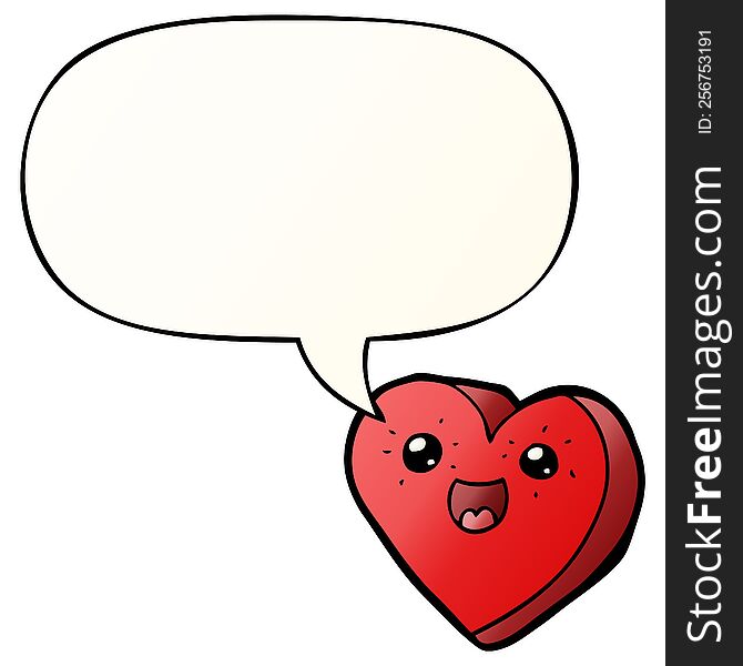 heart cartoon character with speech bubble in smooth gradient style