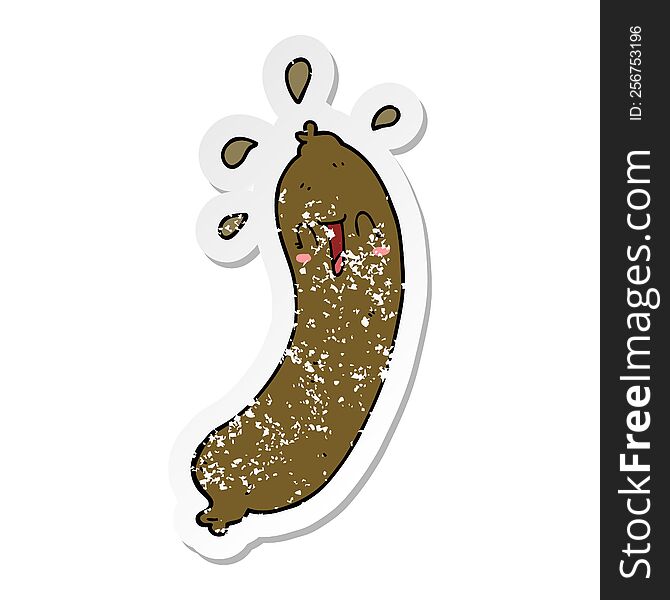 Distressed Sticker Of A Happy Cartoon Sausage