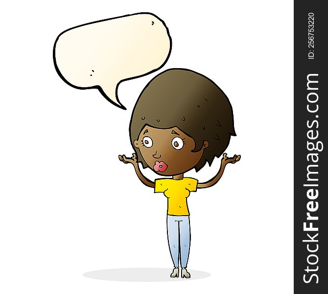 Cartoon Woman Raising Hands In Air With Speech Bubble