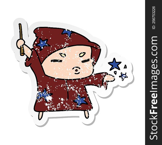 distressed sticker cartoon  cute kawaii wizard child