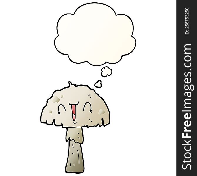 cartoon mushroom with thought bubble in smooth gradient style