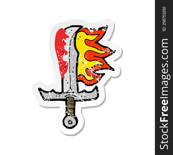 Retro Distressed Sticker Of A Cartoon Bloody Sword
