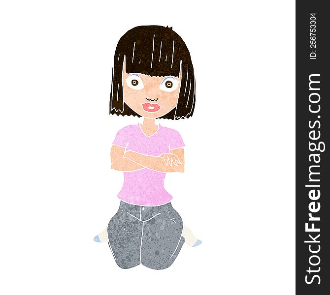 cartoon woman kneeling