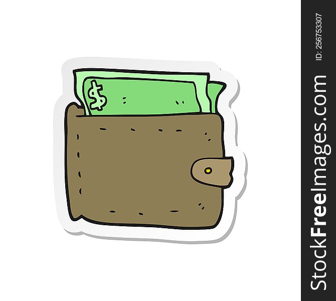 sticker of a cartoon wallet full of money