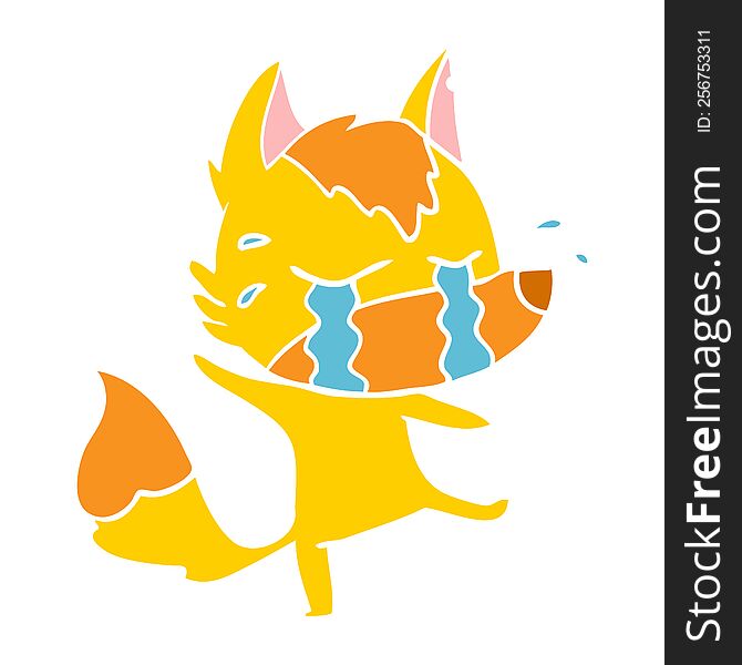 Sad Little Fox Flat Color Style Cartoon Character