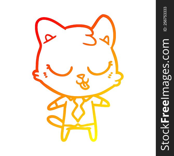warm gradient line drawing of a cartoon business cat