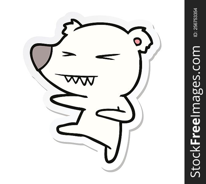 Sticker Of A Kicking Polar Bear Cartoon