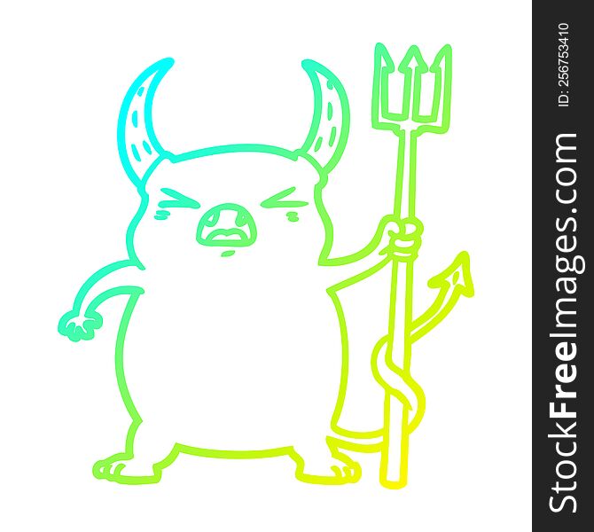 Cold Gradient Line Drawing Cartoon Angry Little Devil