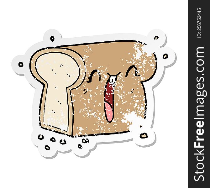 distressed sticker of a cartoon laughing loaf of bread