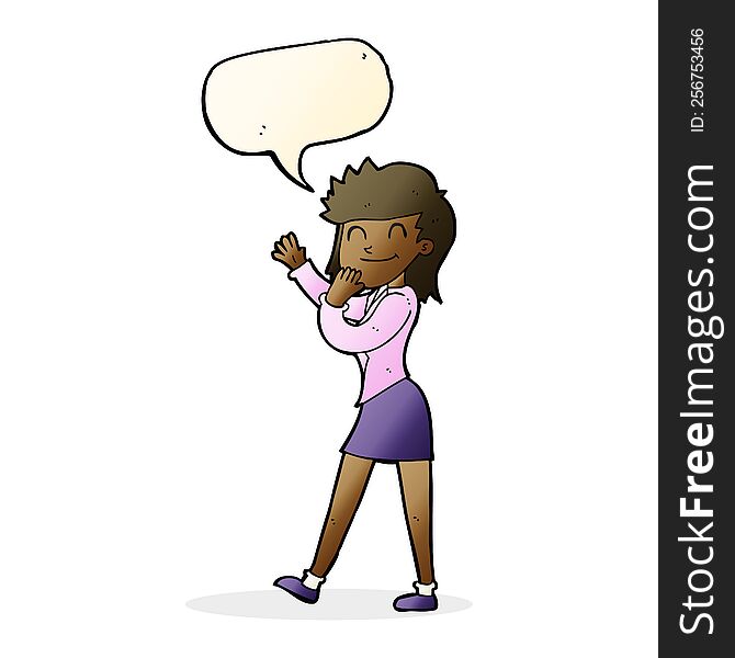 Cartoon Happy Businesswoman With Speech Bubble