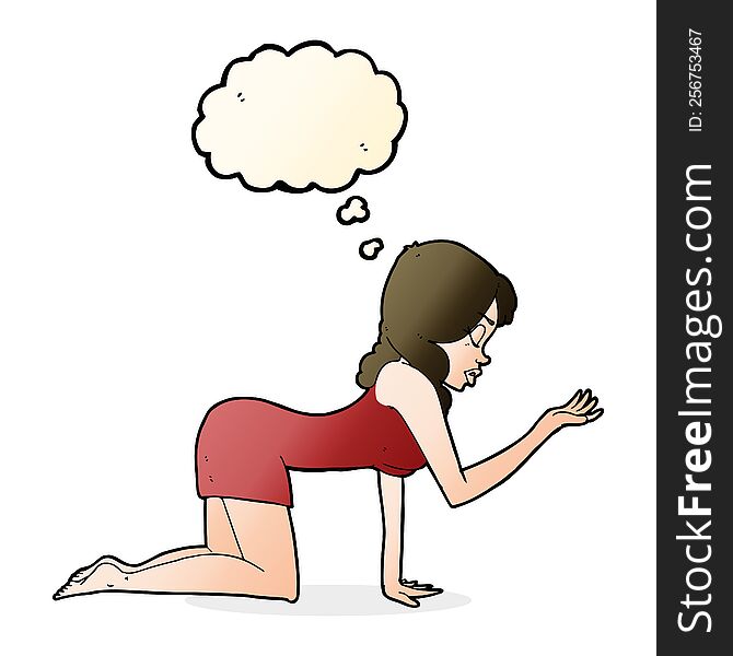 Cartoon Woman On All Fours With Thought Bubble