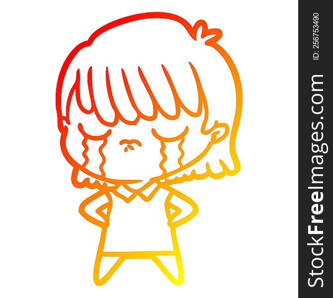 Warm Gradient Line Drawing Cartoon Woman Crying