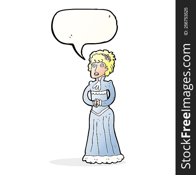 cartoon shocked victorian woman with speech bubble