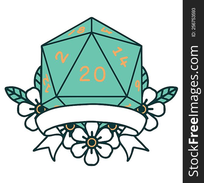 natural 20 critical hit D20 dice roll illustration