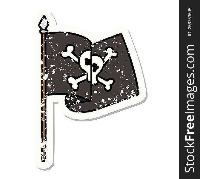 Traditional Distressed Sticker Tattoo Of A Pirate Flag