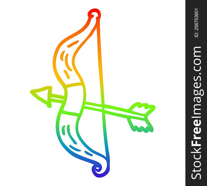 rainbow gradient line drawing of a cartoon bow and arrow
