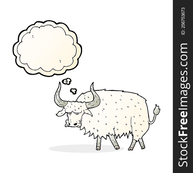 cartoon annoyed hairy ox with thought bubble