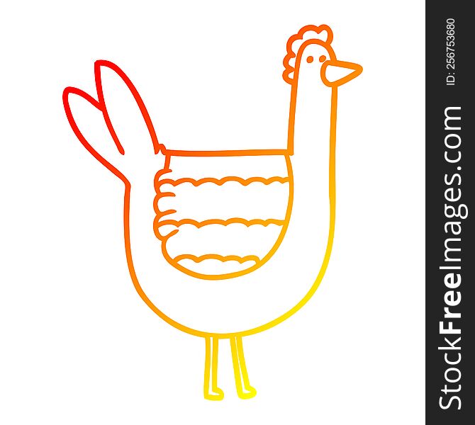 warm gradient line drawing of a cartoon chicken