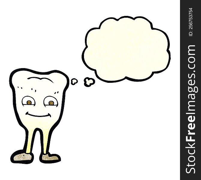 cartoon yellowing  tooth with thought bubble
