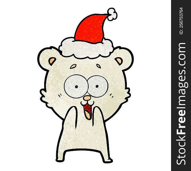 excited teddy bear textured cartoon of a wearing santa hat