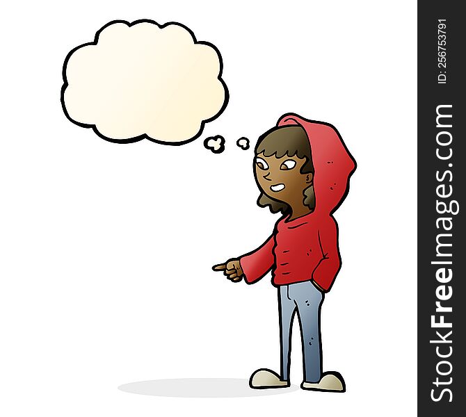 Cartoon Pointing Teenager With Thought Bubble