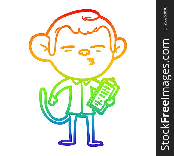 Rainbow Gradient Line Drawing Cartoon Office Monkey
