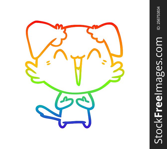 rainbow gradient line drawing of a happy little cartoon dog laughing