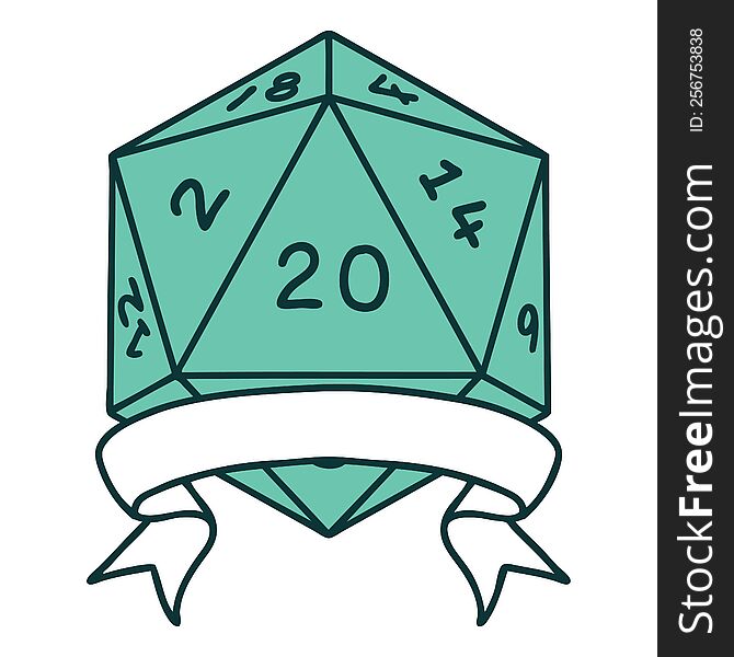 natural 20 critical hit D20 dice roll illustration