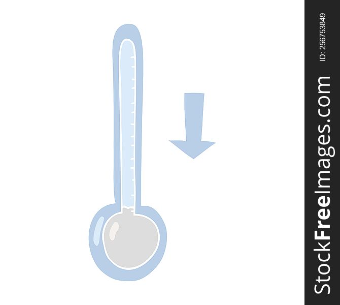 Flat Color Illustration Of A Cartoon Dropping Temperature