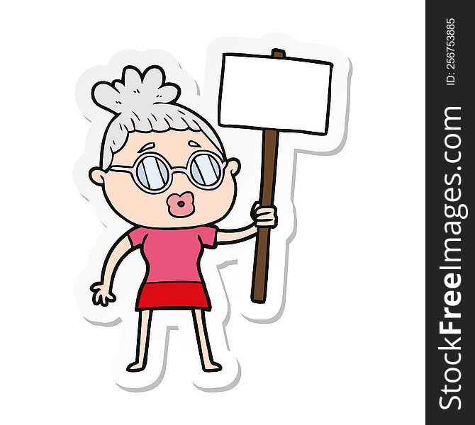 Sticker Of A Cartoon Protester Woman Wearing Spectacles